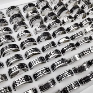 Mixed Finger Black Rings Wedding Engagement Fashion Jewelry Bulk Lot Men Stainless Steel Ring
