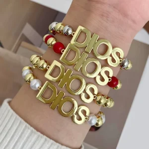 Mixed Metal Letter Bracelet Copper Initial Chain Cuff Trendy BeachVacation Jewelry Minimalist Fashion Accessories for Women