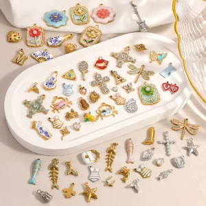 Mixed Style Stainless Steel Ocean Fish Starfish Heart Flower Pendants with Zircon DIY Charms for Bracelet Necklace Making