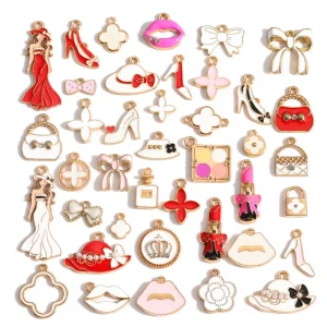 Mixed Styles Alloy Enamel Ladies Perfume Charm DIY Keychain Earrings Charms for Jewelry Bracelets Necklace Jewelry Making W507