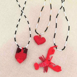 Miyuki Imported Pearl Hand woven Ocean Lobster Heart shaped Beach Vacation style Pendant Necklace