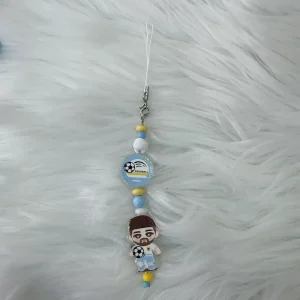 Mobile Phone Lanyard Blue Yellow Football Themed Plastic Beads Acrylic Charm Hanging Chain