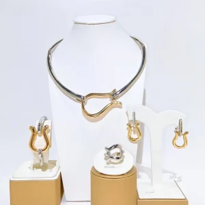 Modern Abstract Gold Plated 4Pcs Jewelry Set for Women Dubai African Naija Choker Wedding Party Accessories Gift HB001