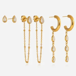 Modern Aesthetic High End Tarnish Resistant Stainless Steel Tassel Earrings with Radiant CZ Stone for Wedding Celebration