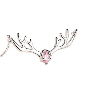Modern S925 Silver Deer Antler Zircon Pendant Necklace 925 Sterling Silver Nature Statement Necklace