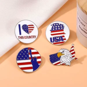 Modern Traditional Antique Silver Plated Zinc Alloy USA Flag Lapel Pins Fashion American Independence Day Brooch
