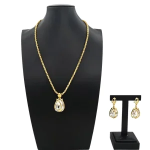 Modern Twisted Chain Gold Tone Jewelry Set Hollow Flower Statement Necklace Bracelet Earrings AT250057