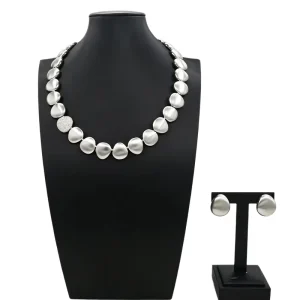 Modern Twisted Chain Silver Tone Jewelry Set Hollow Flower Statement Necklace Bracelet Earrings HV012039