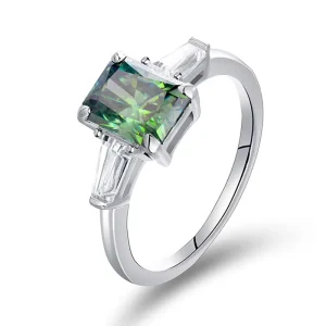 Moissanite Ring Sterling Silver Emerald Cut Green 6*8mm Pave Setting 18K Gold Rhodium Plated GRA Certified
