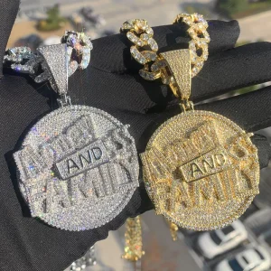 Money and Family Round Pendant Necklace for Men Hip Hop Jewelry