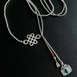 Mongolian Lucky Knot Bag Horse Head String Instrument Necklace Vintage Design Handmade Sweater Chain