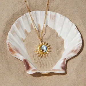 Moon Bamboo Stainless Steel Rhinestone Abalone Shells Sun Necklace Light Luxury Niche Accessories Pendant Necklace