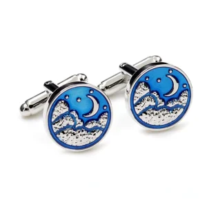 Moon Blue Enamel Custom Men’s Elegant Cufflinks Fashion Accessory Wedding Tuxedo Suit Shirt Trendy Jewelry Gift Set