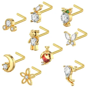 Moon Heart Nose Stud Ring Stainless Steel L Shape Nose Piercing Body Jewelry for Women