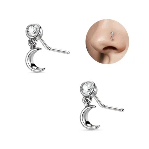 Moon Nose Piercing L Shape Nose Nostril 20G Stainless Steel Piercing Body Jewelry for Women Men