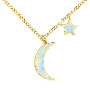 Moon and Star Necklace Moon Pendant Sweater Chain Opal