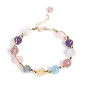 Moonstone Rutilated Quartz Strawberry Crystal Amethyst Aquamarine White Crystal Gold Color Bracelets for Women Jewelry