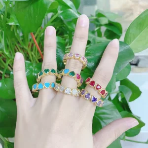 Most Popular Designer Trendy Fashion Rings Gold Plated Brass CZ Multi Color Jewelry Rings for Women