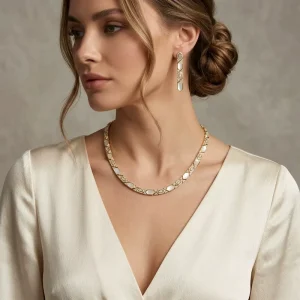 Mother Of Pearl Jewelry Sets for Women Brass 18K Gold Plated Geometric Cubic Zirconia 4Pcs Wedding Bridal Jewelry Set