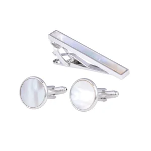 Mother Pearl Shell Elegant Cufflinks Tie Clip Set Custom Mens Suit Shirt Fashion Accessory Wedding Tuxedo Tie Pin Bar