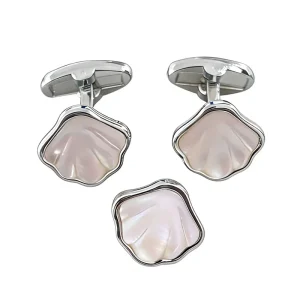 Mother Pearl Shell Stone Elegant Cufflinks Lapel Pin Brooch Set Custom Men Suit Shirt Fashion Accessory Tuxedo Jewelry