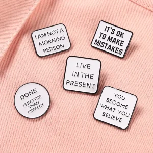 Motivational Quotes Enamel Pins Live Life Happy Brooches for Bag Letter Saying Badge Jewelry Gift for Students Boys Metal Crafts