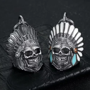 Motorcycle Native Chief Guardian Bell Keychain Stainless Steel Biker