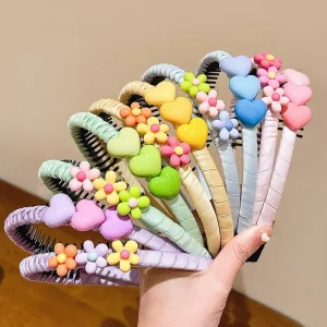 Ms 856 Korean Kids Cute Cartoon Flower Heart Hairbands Non slip Comb Headbands for Baby Girls Fashion Hair Accessories