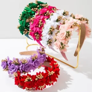 Ms 862 Valentine’s Day Floral Wreath Headband Hair Hoop with Gold Decor Fashion Hair Accessories for Women Wedding Party