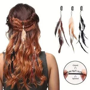Ms-938 Bohemian Feather Hair Extensions Clips for Women Colorful Tassel Beads Adjustable Hair Accessories for Festival Party