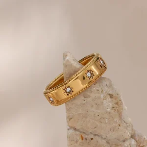 Ms American High-End Fashion Simple Stylish Vintage Costume Better Star Diamond 18k Gold Vermeil Stainless Steel Jewelry Rings
