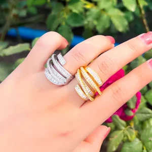 Multi Circle Elegant Design Cubic Zircon Fashion Rings Open Adjustable Womens Rings for Wedding Party Costume Jewelry