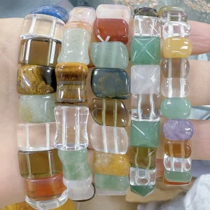 Multi Color Crystal Chakra Bead Bracelet Handmade Oval Beaded Bracelets Anxiety Elastic Bangle Meditation Yoga Jewelry Bohemia