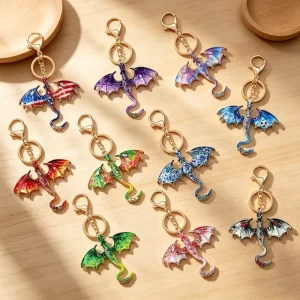 Multi Color Enamel Dragon Keychains Fantasy Flying Dragon Metal Key Ring Bag Pendant Charm Gift