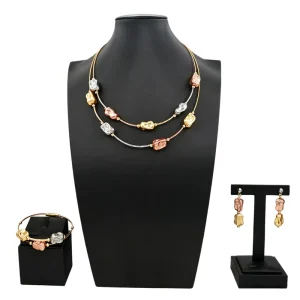 Multi Color Irregular Beaded Jewelry Set 3PCS Layered Choker Necklace Earrings Bracelet Set for Women HD2500514