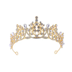 Multi Color Leaf Hollow Teardrop Gem Bridal Crown Luxury European Wedding Party Royal Tiara Headpiece
