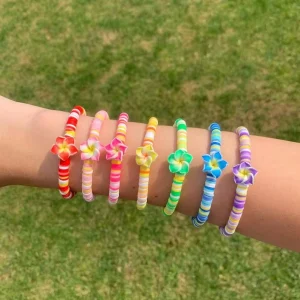 Multi Color Polymer Clay Heishi Beaded Boho Bracelets Fashion Plumeria Flower Beach Holiday Gifts Jewelry