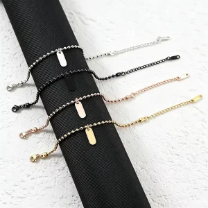 Multi Color Rectangular Tag Beaded Chain Bracelet Adjustable Lobster Clasp Personalized Wrist Jewelry