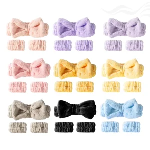 Multi Color Teenager Girls Skin Care Elastic Makeup SPA Headband And Wristband Set Skincare Facial Makeup SPA Headband For Women