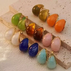 Multi Color Water Drop Stainless Steel Jewelry 316l Earrings Set Micro Insert Princess Cut Zircon Trendy Zinc Alloy Jewelry