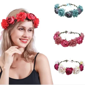 Multi Color Wreath Wedding Hair Accessories Artificial Flower Rose Headband Woman Bride Hair Bands Wreath Crown