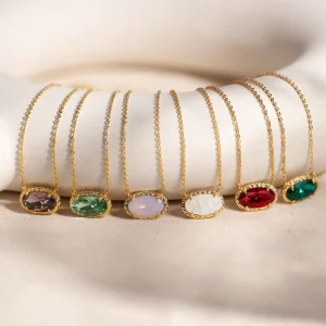 Multi Color Zircon Charms Necklace Brass Oval Non Tarnish Chain Fashion Jewelry Necklaces Women