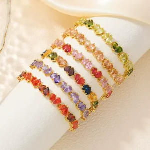 Multi Colored Gold Plated Crystal Rhinestone Charm Heart Bracelet Women’s Gift Jewelry