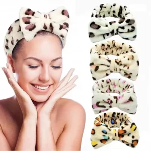 Multi Colors Bow Hair Band Women Facial Makeup Head Band Soft Coral Fleece Head Wraps Spa Headband With Free Hair Loop