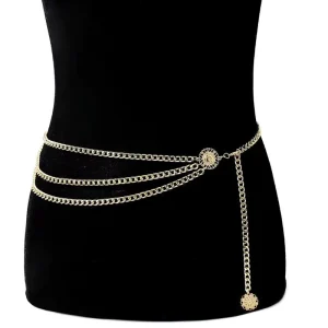 Multi-Layer Alloy Sunflower Coin Portrait Belly Chain Women Sexy Vintage Goth Trendy Gold Silver Fashion Jewelry Chain Party