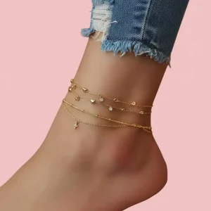 Multi Layer Anklet Heart Shaped Cross Rhinestone Alloy Anklet Beach