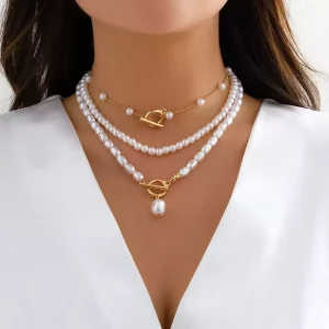 Multi Layer Chain with Pearl Pendant Necklace for Women Beaded Chains Accessories Fashion Jewelry