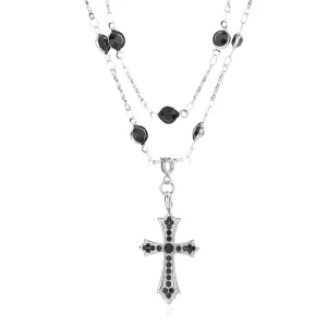 Multi Layer Crystal Beaded Cross Pendant Necklaces for Women Vintage Lady Clavicle Chain Accessories Fashion Jewelry Gift