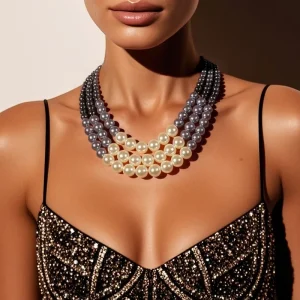 Multi Layer Double Strand Faux Pearl Necklace for Women Vintage Style Long Sweater Chain Layered Jewelry