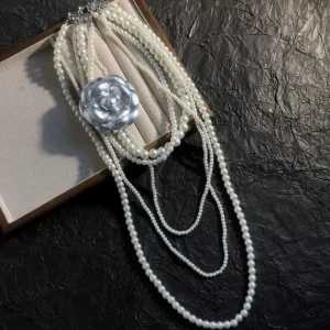 Multi Layer Imitated Pearl Beaded Necklace for Women Elegant Long Necklace Accessories Fashion Jewelry